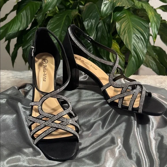 Bella Vita Aliette Black Rinestone Accents Heeled Dress Sandal - Women's 10 WW - Picture 6 of 14